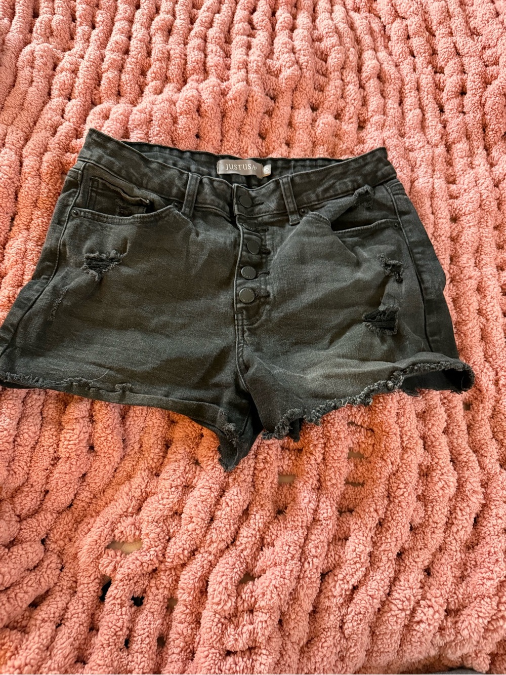 Just USA Black Washed Distressed Button Fly Denim Cutoff Shorts Size 30